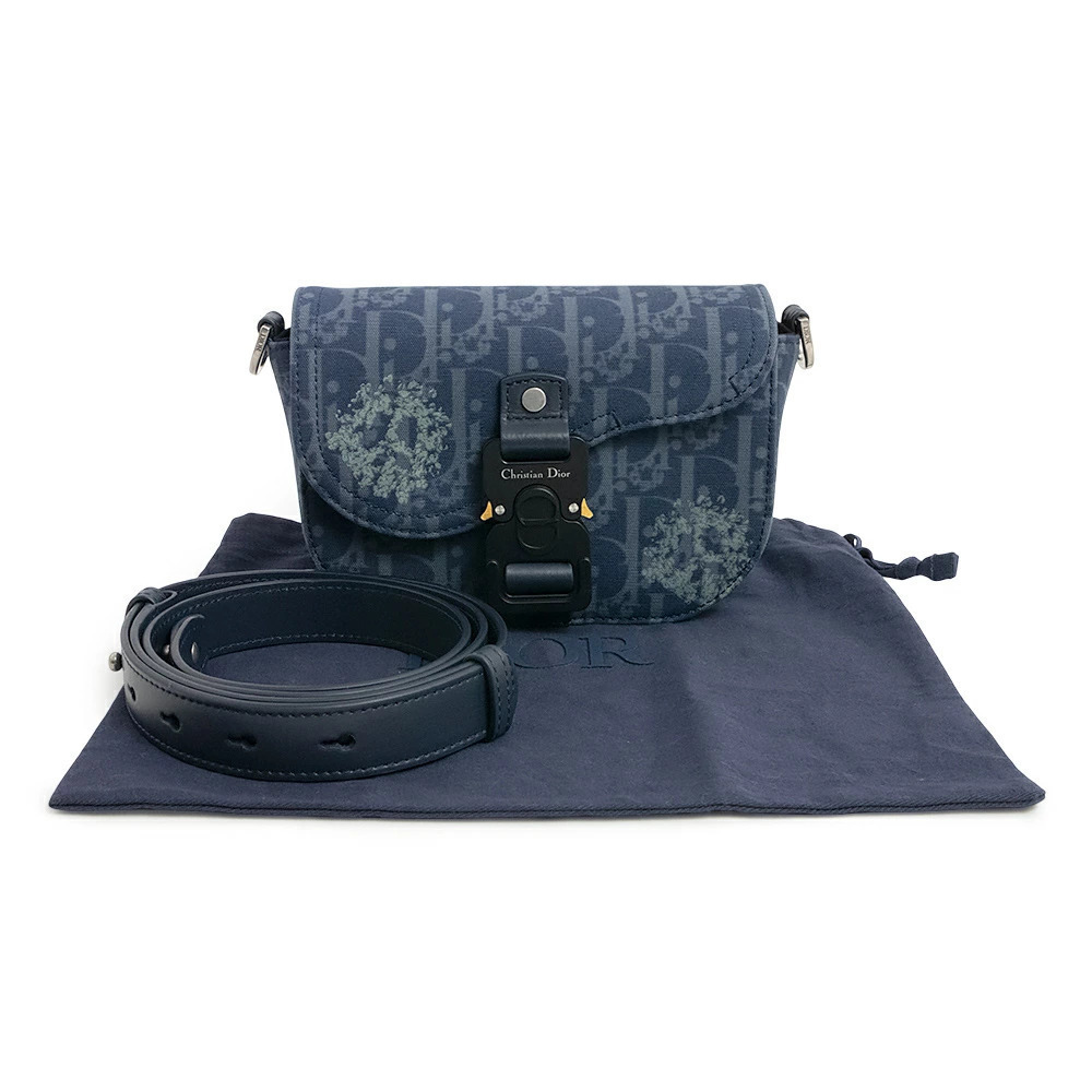 Dior Messenger Crossbody Christian Saddle Denim Flap Navy TEARS Bag  Blue